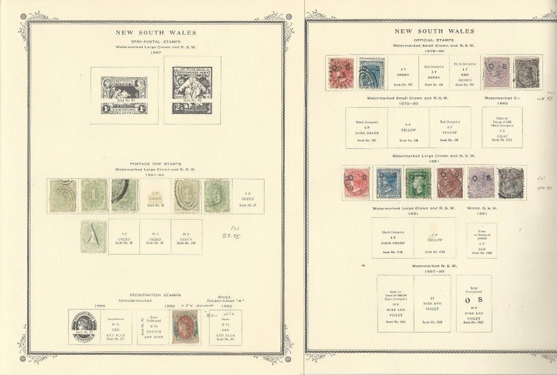 New South Wales Stamp Collection 1850-1906 on 9 Scott Specialty Pages