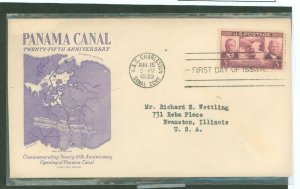 US 856 Panama Canal Grimsland 1st day cachet addressed gum stains