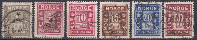 Norway #J1-6  F-VF Used  CV $7.90  (Z4762)