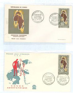 Congo, Peoples Rep. (ex Fr. Congo) C16 1963 50fr Europafrique map on two unaddressed FDCs each with different cachets