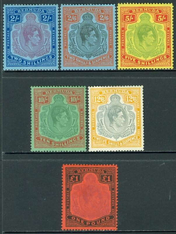 BERMUDA : 1938-53. Stanley Gibbons #116-21 Very Fine, Mint OGH. Catalog £270.00