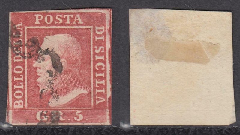 SICILIA - 1859 - Sassone n. 9a carminio (I) cv 1650$ thin
