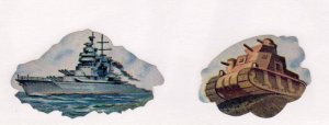 USA Cut out Military Themed Stamps  - Naval Battleship & Army Tank - MNH
