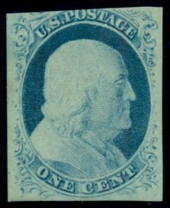 US #9 1¢ blue, og (disturbed), rich color, VF, Miller certificate, Scott $725.00