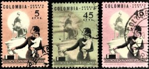 COLOMBIA #C448-49-50, USED AIRMAIL SET OF 3 ON 102 CARD  - 1963 - COLOMBIA188