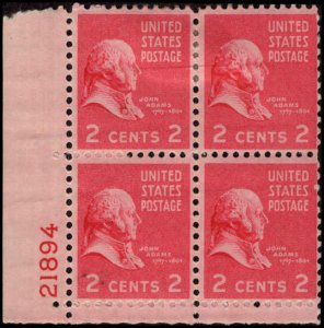 US #806 ADAMS MH LL PLATE BLOCK #21894 DURLAND $1.25