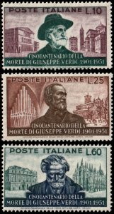 ✔️ ITALY 1951 - GUISEPPE VERDI COMPOSER - SC. 594/596  MNH ** PARTLY TONED GUM