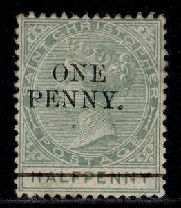 ST KITTS-NEVIS - St Christopher QV SG26, 1d on ½d dull green, M MINT. Cat £50.