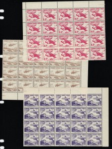 Chile 1955-58 Air Post 1p, 2p & 5p Blocks x 20 each MNH. Scott C174, C175 & C183