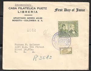 COLOMBIA 1947 25c Mutis & Triana Issue Sc 555 on FDC w Postal Tax RA33