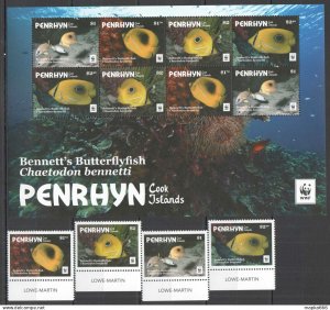 P0495 2017 Penrhyn Wwf Fauna Fish Marine Life Bennett'S Butterflyfish Kb+Set Mnh