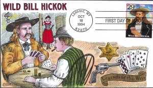 Collins Designed/Hand Painted Vibrant Wild Bill Hickok FDC!!