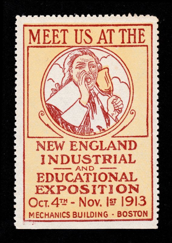 POSTER STAMP NEW ENGLAND INDUSTRIAL AND EDUCATIONAL EXPOSITION BOSTON 1913 