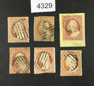 MOMEN: US STAMPS  #11  GRID  USED LOT #4329