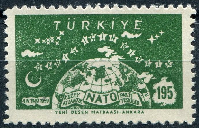 Turkey Sc#1437 MNH, 195k grn, NATO, 10th Anniversary (1959)