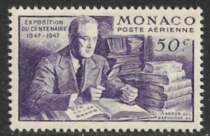 MONACO 1947 50c Franklin Delano Roosevelt w Stamp Album Airmail Scott C16 MNH