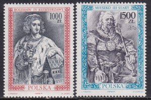 Poland 1991 Sc 3033, 3034 Boleslaw 4 Kedzierzawy Mieszko 3 Stary Stamp MNH