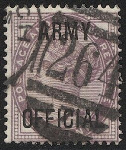 GB 1896  1d lilac, Sc O55  Used, VF, ARMY OFFICIAL Ovpt, 264 cancel