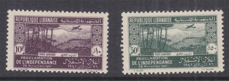 LEBANON, 1942 Proclamation of Independence, Air pair, lhm.