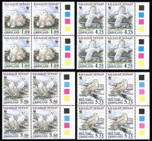 Greenland Stamps # 344-7 MNH XF Blocks Of 4 WWF Scott Value $29.00