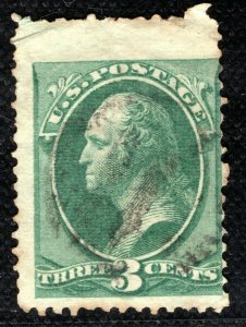 USA Classic Stamp 3c Washington (1870) Used Perf VARIETY *LONG STAMP* LGREEN157