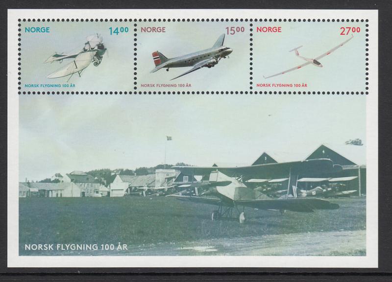Norway 2012 Souvenir sheet of 3 Airplanes - Norwegian Air Centenary
