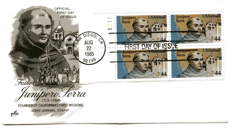 C116 Father Junipero Serra, ArtCraft, plate block, FDC