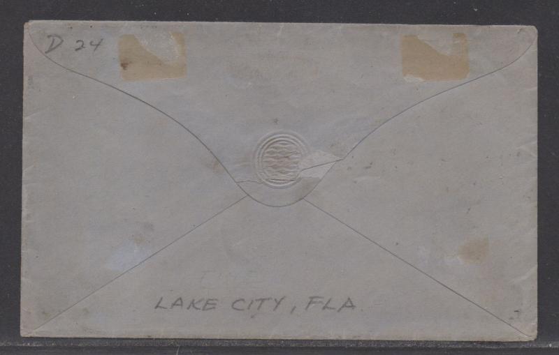 **CSA Cover, SC# 11, Lake City, FL Tied by Black CDS, 3/1/1863, 4