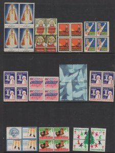 USA- Assortment of 44 Charity Advertising Stamps/Seals, Most in Blocks of 4- MNH