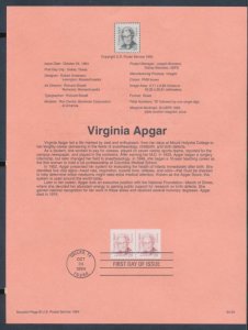 USPS 1994 SOUVENIR PAGE VIRGINIA APGAR