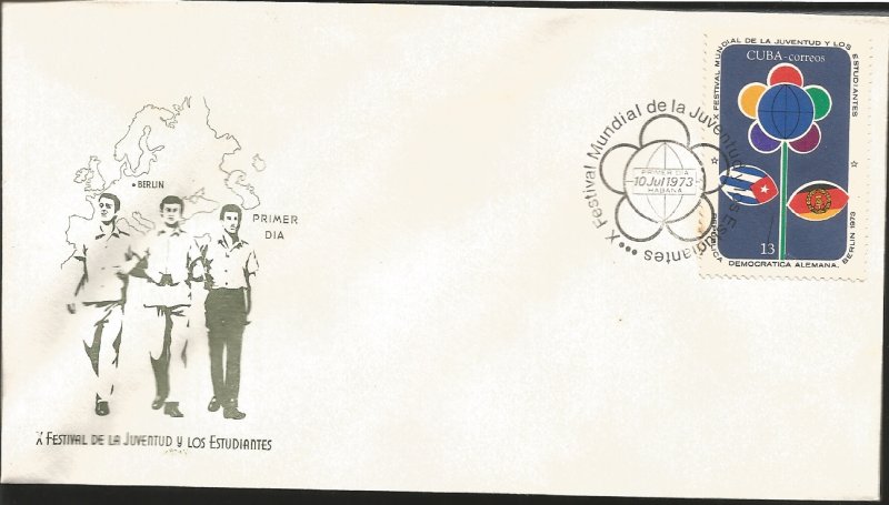 U) 1973 CARIBE, X WORLD YOUTH STUDENTS FESTIVAL, MAP, FLOWER, FDC