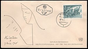 Austria 650, FDC, World Refugee Year, Jean Cocteau cachet