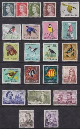 Australia 1966-1971 SC 394-417 MNH Set Birds Fish Queen