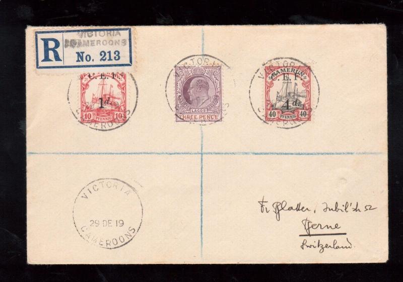 Cameroun Michel #13 #22a Used With Lagos Stamp Registered On Cover To Berne