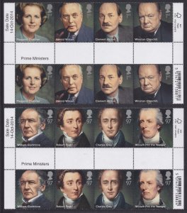 GB 3642-3649 Prime Ministers gutter pair set (16 stamps) MNH 2014