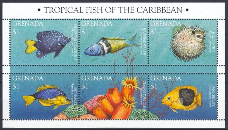 Grenada - Marine Life - TROPICAL FISH - Sheet - MNH