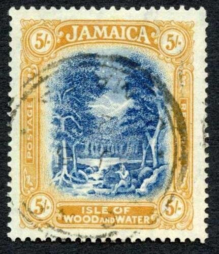 Jamaica SG105a 5/- Blue and pale Dull orange Wmk Mult Script CA Cat 80 Pounds 