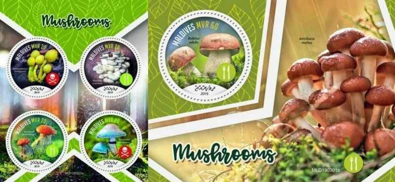 Z08 MLD190301ab MALDIVES 2019 Mushrooms Pilze MNH ** Postfrisch