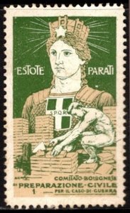 1914 Italy WW I Poster Stamp Bologna Committee For Civil Preparedness