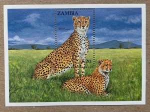 Zambia 1987 Cheetah cats MS, MNH.  Scott 431, CV $6.50