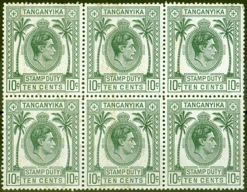 Tanganyika 1950 10c Stamp Duty in a Fine MNH Block of 6 