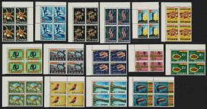 Ghana Birds Orchids Fish Definitives 15v Corner Block of 4 1959 MNH