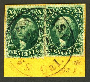 U.S. #14 USED PAIR ON PIECE