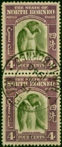 North Borneo 1939 4c Bronze-Grn & Violet SG306 Superb Used Pair CDS