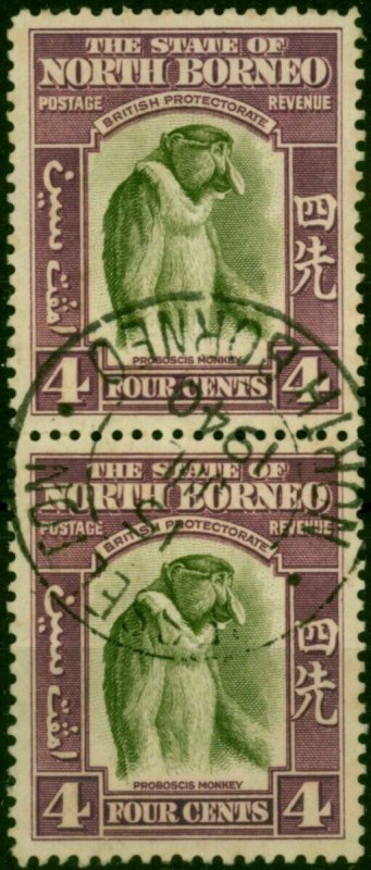 North Borneo 1939 4c Bronze-Grn & Violet SG306 Superb Used Pair CDS