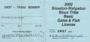 2002 USA Stamp #LTD100 Sisseton-Wahpeton Sioux Tribe Game & Fish Hunting License 