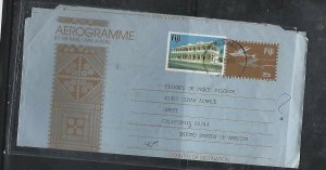 FIJI ISLANDS COVER (P0112B)1994 25C BIRD AEROGRAM+3C HOUSE RAIWAGA TO USA 