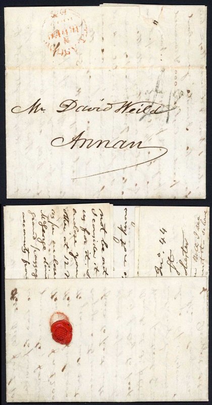 Handstruck 4 of Glasgow on a 16th of December 1839 Entire to Annan