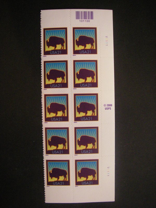 Scott 3468, 21c American Buffalo, PB10 #V1111 UR & LR, MNH Regular Beauty