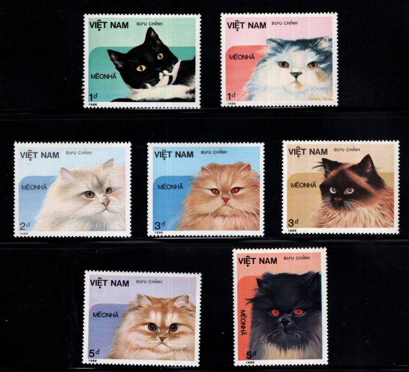 Unified Viet Nam Scott 1641-1647 MNH** perforated Domestic Cat set CV $7.50